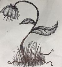 Boredom drawing at work.. Depressed flower ripping itself out of the ground to stop crying