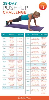 A chart for a 28 Day Push-Up Challenge from Chris Freytag