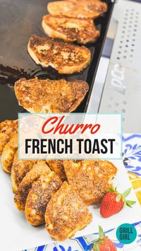 This recipe features slices of French toast coated in cinnamon sugar and grilled until crispy, then drizzled with a boozy dulce de leche sauce made with rum and topped with whipped cream. It's a delicious and decadent twist on a classic breakfast favorite that's perfect for special occasions or weekend brunches. The combination of the warm, spicy flavors of the churro coating with the rich, caramel notes of the rum sauce makes this dish a true indulgence.