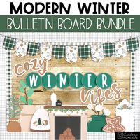 "Create cozy and welcoming vibes in your classroom this season with a Modern Winter bulletin board kit! The warm color palette and seasonal designs are perfect for creating an inviting atmosphere for the winter season. And you can personalize this display in multiple ways! Add your students' names to the text editable hats included, or add their photos to the sweaters! This unique bulletin board kit includes a banner, 3 different sayings, board decor, and borders. There's also a short writing ac