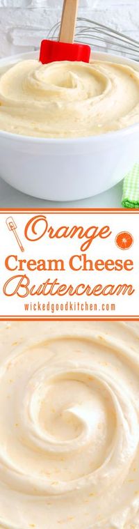 Orange Cream Cheese Buttercream ~ Rich, creamy, light & fluffy and packed with citrus flavor, this incredible buttercream is made with orange curd, zest and a special extract, has the texture of mousse and tastes just like orange cheesecake! Perfect for refreshing spring and summer cakes, cupcakes and desserts. Pipes beautifully!