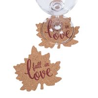 Just what you need to make your big day un-be-leaf-able! Fabulous for fall wedding supplies and favors, these cork coasters come designed in the shape of leaves and share a sentiment of love. Set these on the bar for guests to grab with their drinks or use 'em to create place settings so eye-catching they rival the colors of autumn! (2 dozen per unit) 4" © OTC