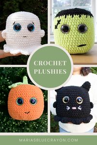 Crochet all four of these adorable Halloween amigurumi plushies! Ghost, black cat, pumpkin, and Frankenstein - all free crochet patterns can be found on Maria's Blue Crayon blog.