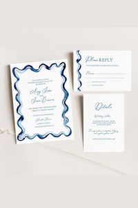 Watercolor painted squiggle design on wedding invitation, editable and printable