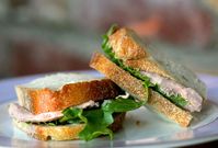 Liverwurst Sandwich ~ Classic liverwurst sandwich with German liverwurst pork sausage, lettuce, bread, and mayonnaise. ~ SimplyRecipes.com #sandwich #liverwurst #sandwichmeat