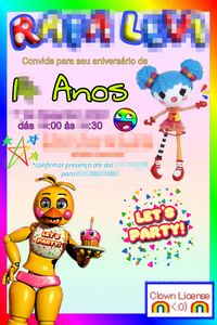 Birthday invitation inspired by Clowncore, Kidcore, Backrooms, Birthdaycore, Dreamcore, Digital Circus and Chica's Party.