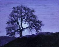 Moonlight Oak Tree "Morning Moon" 16" x 20" (41cm x 50cm)   Canvas on Oil Original Fine Art Palette