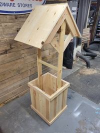 "Digital build plans for a wishing well planter box. Download available after purchase. Finished planter measures 16 1/2\" x 17 3/4\" x 58\" Tall and 18\" deep. Intermediate level build. Made with cedar fence pickets and 2x2 material. Basic woodworking tools required. This is not a physical product. Nothing will be mailed."