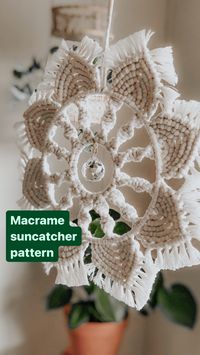 Macrame Suncatcher Pattern- Beginner to Intermediate  This is a macrame pattern for the Suncatcher. Digital files will be sent, not a physical piece. This is a written step by step pattern with pictures. There is no video tutorial GENERAL KNOWLEDGE OF BASIC KNOTS IS NECESSARY. You must know how to make larkshead knots, double half hitch knots and spiral knots. This is my original creation. Do not sell or recreate a tutorial. If you plan on posting your finished project to social media, please cr