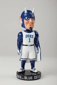 Blue Devil Bobblehead Duke Blue Devils In stock now! **Damaged Box - No Damage to Bobblehead** This is a full sized bobblehead made of high quality material that comes in a decorated box. Each bobblehead is hand painted with extreme attention to detail. Don't miss out on your opportunity to get this great bobblehead of Blue Devil. The bobblehead is officially licensed by the team and league. Please note that the box is damaged (crease, dings, etc.) but the bobblehead is in brand new condition. If you don't care about the box, this is a good opportunity to purchase this item at a discount. The box was just damaged in shipping.