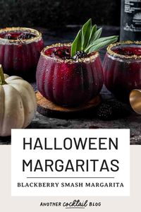 Looking for a Halloween margarita recipe? This unique blackberry margarita smash is made with smoky mezcal mixed with sweet blackberries, tart pomegranate juice and a subtle hint of earthy sage. These dark and moody cocktails are perfect for spooky season. Garnish with fresh sage before serving.