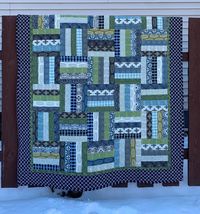 Gray, Blue Brown Green Black Quilt Lap Twin or Full Size, Modern Quilted Throw or Bed Quilt.