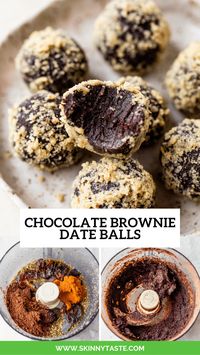 These healthy Chocolate Brownie Date Balls are perfect when you need a sweet chocolate fix! It’s crazy how much they taste like a fudgy, decadent brownie. #healthydessert #dateballs #dessert #chocolate #weightwatcherrecipes