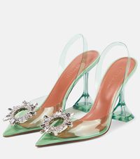 Begum Embellished PVC Slingback Pumps in Green - Amina Muaddi | Mytheresa