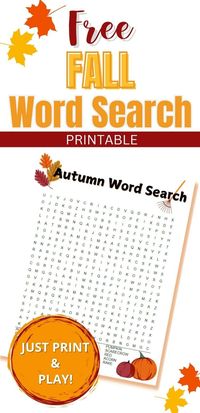 Free Printable Autumn Word Search. Printable Fall Word Search Puzzle for Kids