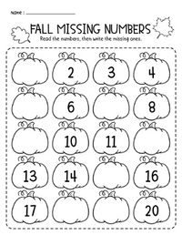 Fall Missing Numbers Preschool Math Activity Worksheets Count and Write