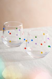 Scattered with colorful, three-dimensional dots, these glasses make a whimsical addition to cocktail hour. | Confetti Double Old Fashioned Glasses, Set of 2 at Terrain