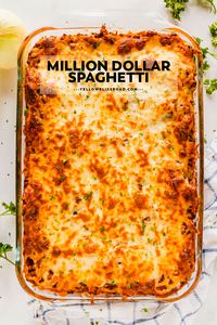 Million Dollar Spaghetti is creamy, cheesy and full of great Italian flavor. Meet your new go-to pasta bake for a crowd - this easy dinner is a sure winner!