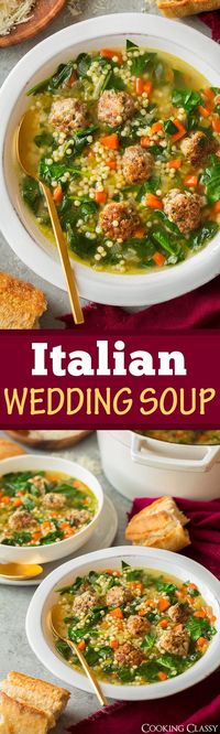 The BEST Italian Wedding Soup! Filled with homemade browned meatballs, fresh veggies and tiny bits of pasta. Total comfort food any day of the year! #italianweddingsoup #soup #comfortfood #sausauge