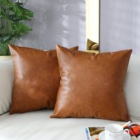 Faux Leather Accent Throw Pillow Cover 45x45 inch, Modern Country Farmhouse Style Pillowcase for Bedroom Living Room Sofa Brown Pillows