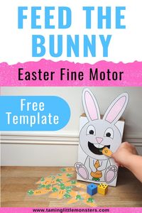 Feed the Bunny - Easter Fine Motor and math activity for preschoolers and kindergarten. Also comes with a free printable template for you to use. #easter #finemotor #math #freeprintable #preschool #kindergarten