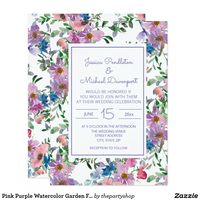 Pink Purple Watercolor Garden Floral Wedding Invitation