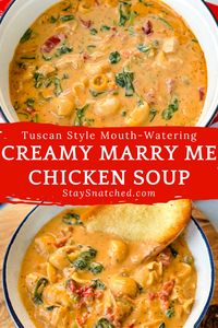 Get ready to fall in love with this Marry Me Tuscan Chicken Soup recipe! This comforting dish brings together tender chicken, hearty vegetables, and a creamy, flavorful cream sauce that's sure to win hearts at the dinner table. Perfect for cozy nights or weeknight dinners, this is a rich and satisfying meal that that promises warmth and deliciousness in every spoonful.rn