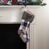 18-Inch Black and White Buffalo Plaid Burlap Reindeer Christmas Stocking - IMAGE 2