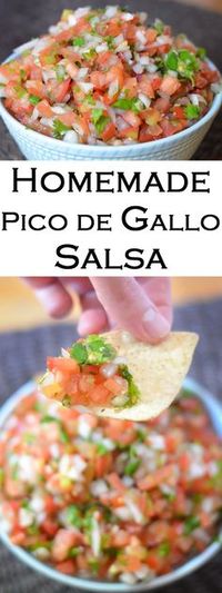 Homemade Pico de Gallo Salsa Recip with fresh tomatoes, onion, cilantro, jalapeno, and lime juice.