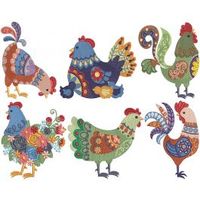 Designs by JuJu Exclusive2 sizes included: 4x4 and 5x76 beautiful, folk art inspired chickens!