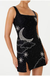 This dress features a figure-hugging silhouette that effortlessly accentuates your curves, embracing your body with a flattering embrace. What truly sets the Aurora dress apart is its enchanting sparkle. Adorned with delicate sequins and shimmering embellishments, it catches the light with every step, casting a mesmerizing glow that is sure to turn heads.