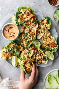 Vegan Thai Sweet Potato, Cauliflower and Tofu Lettuce Wraps #asian #thai #vegan #healthy #dinner #lettuce #wrap