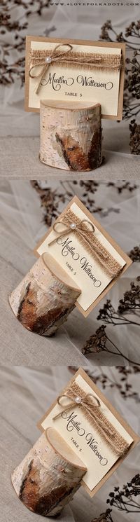 Rustic Place Card with Birch Bark Holder #rustic #country #realwood