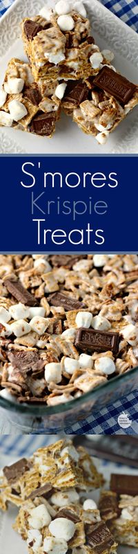 S'mores Krispie Treats | by Renee's Kitchen Adventures - easy dessert or snack recipe for krispie treats with traditional s'mores flavor. Perfect for summer!