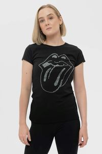 An official licensed The Rolling Stones Ladies T-Shirt featuring the 'Classic Tongue Logo' design motif. This high quality T-Shirt is available in a black colourway. High quality soft-style cotton fashion tee with short sleeves, richly embellished with gorgeous diamante/rhinestone crystals. Comes in a wide range of sizes from Small through XX-Large, subject to availability.