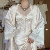 Olivia Mark - Vintage Silk Sensation Sweet and Soft Downton Manor Camisole Nightgown - Luxurious Skin-Friendly Sleepwear and Morning Robe