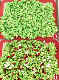 The Original Grinch Popcorn - a fun Christmas Treat that your family will love. Sweet, salty, crunchy, delicious, this Christmas dessert is so very easy to make. It would be a great How the Grinch Stole Christmas family movie night dessert or Christmas Party dessert! Pin this yummy Grinch treat for later and follow us for more fun Christmas Food ideas.