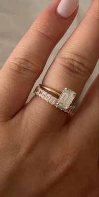 emerald cut engagement ring and baguette wedding band