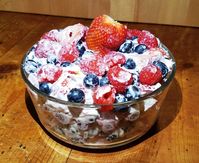 Red White Blue Fresh Berry Cheesecake Salad is perfect for summer potlucks and picnics. Festive for 4th of July, Memorial Day and Labor day gatherings.