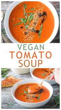 Quick and easy, this creamy Vegan Tomato Soup comes together in just 30 minutes and has added healthy plant protein to boot. Serve it with a dairy free grilled cheese sandwich for a comfort food meal even the kids will love. Perfect for a weeknight meal.