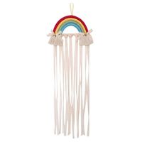 Description: Material:Cotton rope Size:65*25.5CM Color:As the picture show Quantity:1 x hair band storage Features: 1. Effectively and conveniently store various hair bands and headbands. 2. Multi-purpose, beautiful appearance, rainbow decoration makes people feel happy. 3. The long rope can hold hairpins and hairs of various sizes. 4. It is a good helper for girls to store all hair accessories and keep the room tidy. 5. It is suitable for storing all kinds of tassel bow hairpins and hair bands,