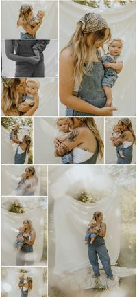 This sweet Iowa mama and babe motherhood session perfectly styled in thrifted overalls and a white sheet. Simple, and perfect.