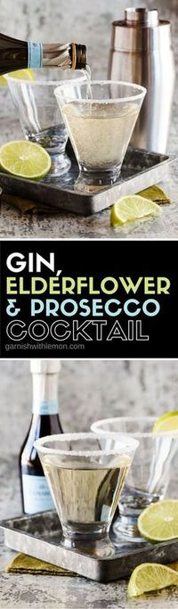 This Gin, Elderflower and Prosecco Cocktail is the perfect addition to any gathering! Don't forget the sugared rim, it's a little touch that adds a lot. #gin #prosecco #elderflower #cocktails #drinks