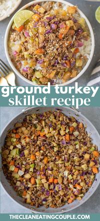 This Ground Turkey Skillet Recipe is so easy to make! Made in one pan in under 30 minutes, this healthy turkey skillet is the perfect dinner!