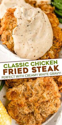 Chicken Fried Steak is a southern classic made with tender marinated cube steaks that have been breaded and pan fried until golden. And don't forget the creamy white pepper gravy on top! Restaurant-quality, but made easily at home. #chickenfriedsteak #beef #dinner #comfortfood