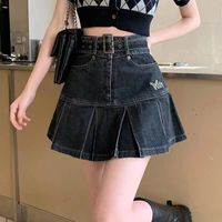 Material : Cotton, Polyester Fabric Type: Denim Design: Pleated Decoration: Belt Length: Mini Elasticity: Non-stretch Style : Y2k Aesthetic Size (cm) Waist Width Length S 66 38 M 69 39 L 72 40 XL 75 41 2XL 78 42 3XL 81 43 4XL 84 44 5XL 87 45 Size (inch) Waist Width Length S 25.98 14.96 M 27.17 15.35 L 28.35 15.75 XL 29.53 16.14 2XL 30.71 16.54 3XL 31.89 16.93 4XL 33.07 17.32 5XL 34.25 17.72