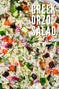 Here’s how to make a tasty Greek Orzo Salad with tender orzo pasta, cucumber, tomatoes, onion, sweet bell peppers, feta cheese, and bits of black olive. Dress it with Tzatziki Sauce to bring all those classic Greek flavours together into one summery pasta salad.