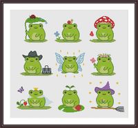 Cute Happy Frog - cross stitch pattern PDF ONLY, not the completed work. Pattern1 On 14-count aida the design measures 3,50w X 4,07h inches/ 8.89w X 10.34h cm / 49w X 57h Stitches Sizes will change with count size. Design used 12 DMC thread colors. Pattern2 On 14-count aida the design measures 4,07w X 3,43h inches/ 10.34w X 8.71h cm / 57w X 48h Stitches Sizes will change with count size. Design used 15 DMC thread colors. Pattern3 On 14-count aida the design measures 3,93w X 3,86h inches/ 9.98w X