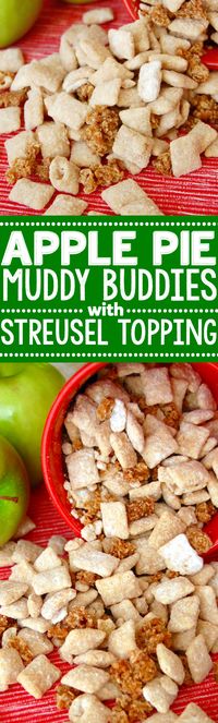 Apple Pie Muddy Buddies with Streusel Topping! The awesomeness of muddy buddies combined with the delicious taste of streusel topped apple pie!: