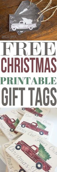 Vintage Truck Getting the Annual Christmas Tree Free Printable Holiday Gift Tags | The Mountain View Cottage - The BEST Christmas and Holiday FREE Printables - Gift Tags - Gift Card Holders - Christmas Greeting Cards and more FREE Downloadable Printables for the Holiday Seasons